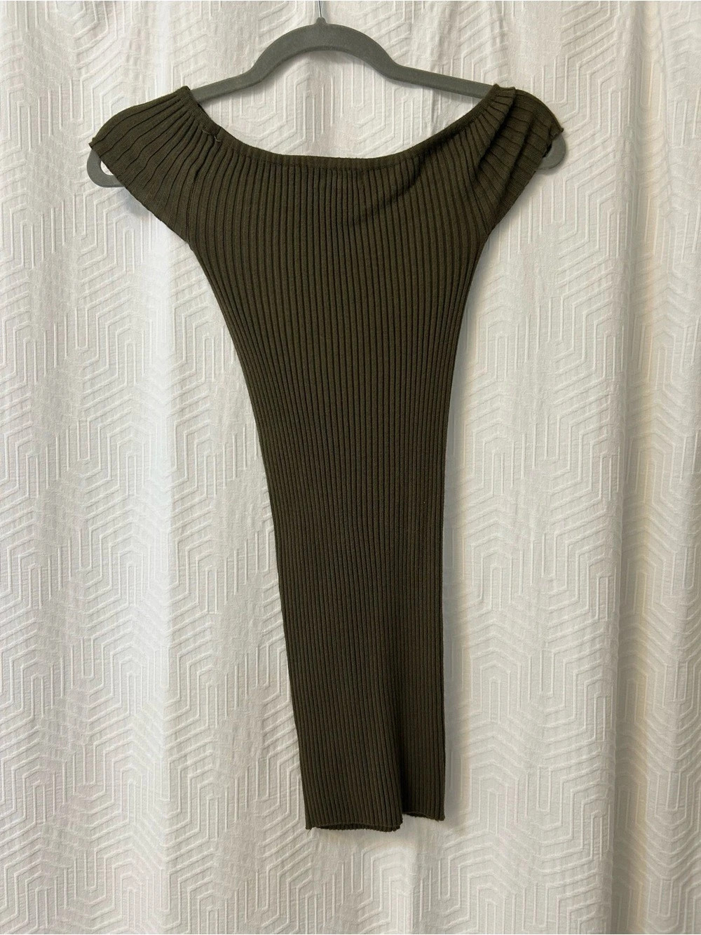 Ribbed olive green knit mini dress